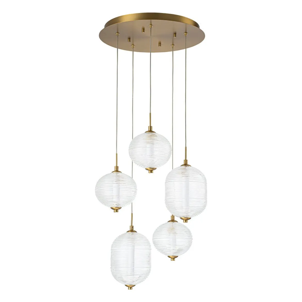 5-Light Cluster Ribbed Glass LED Round Entryway Chandelier