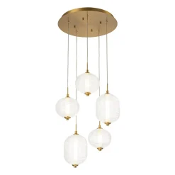 5-Light Cluster Ribbed Glass LED Round Entryway Chandelier
