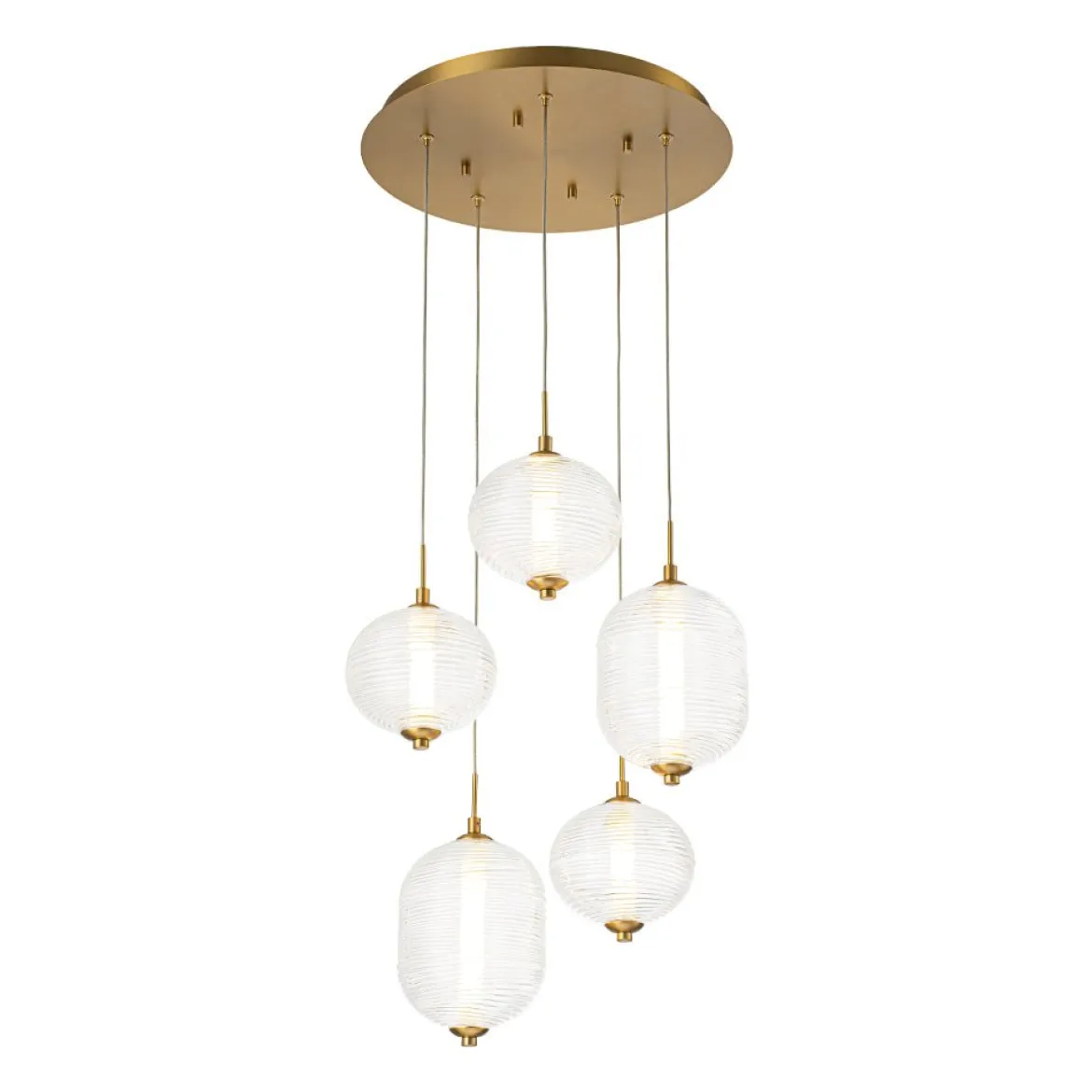5-Light Cluster Ribbed Glass LED Round Entryway Chandelier
