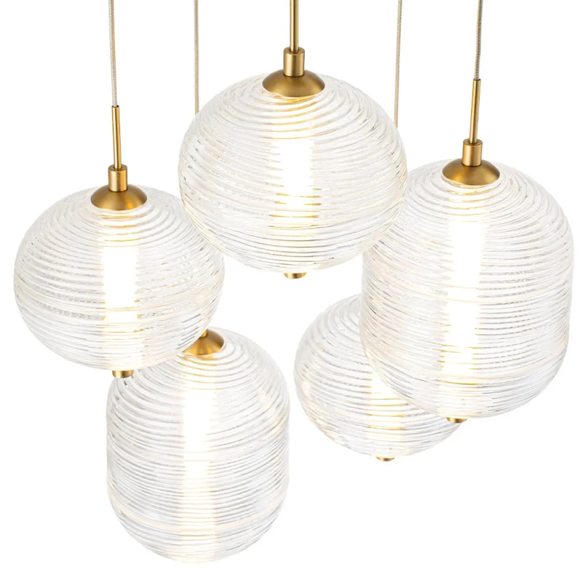 5-Light Cluster Ribbed Glass LED Round Entryway Chandelier