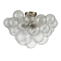 3-Light Cluster Ribbed Glass Bubble Semi Flush Chandelier