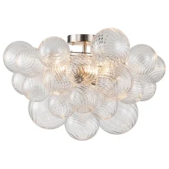 3-Light Cluster Ribbed Glass Bubble Semi Flush Chandelier