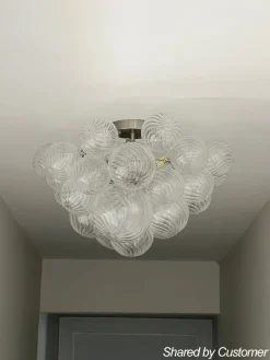 3-Light Cluster Ribbed Glass Bubble Semi Flush Chandelier