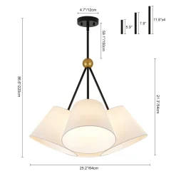 4-Light Cluster White Fabric Cone Shade Chandelier