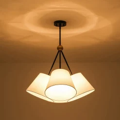 4-Light Cluster White Fabric Cone Shade Chandelier