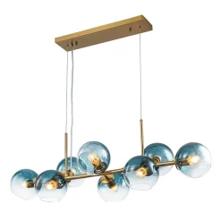 8-Light Color Tinted Glass Globe Bubble Linear Island Chandelier
