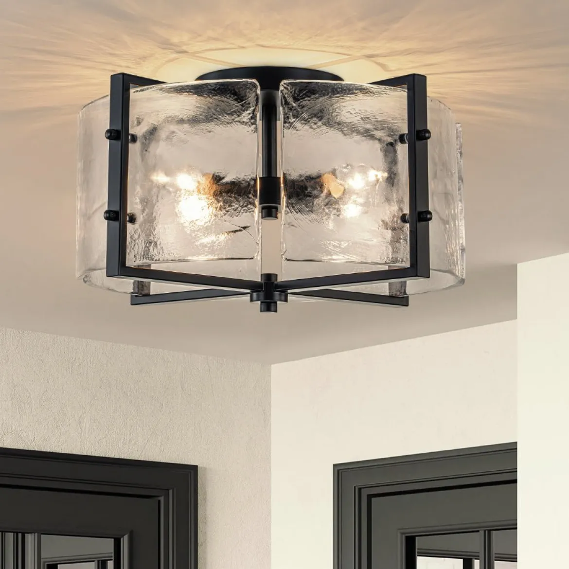 4-Light Contemporary Clear Textured Glass Drum Flush Mount