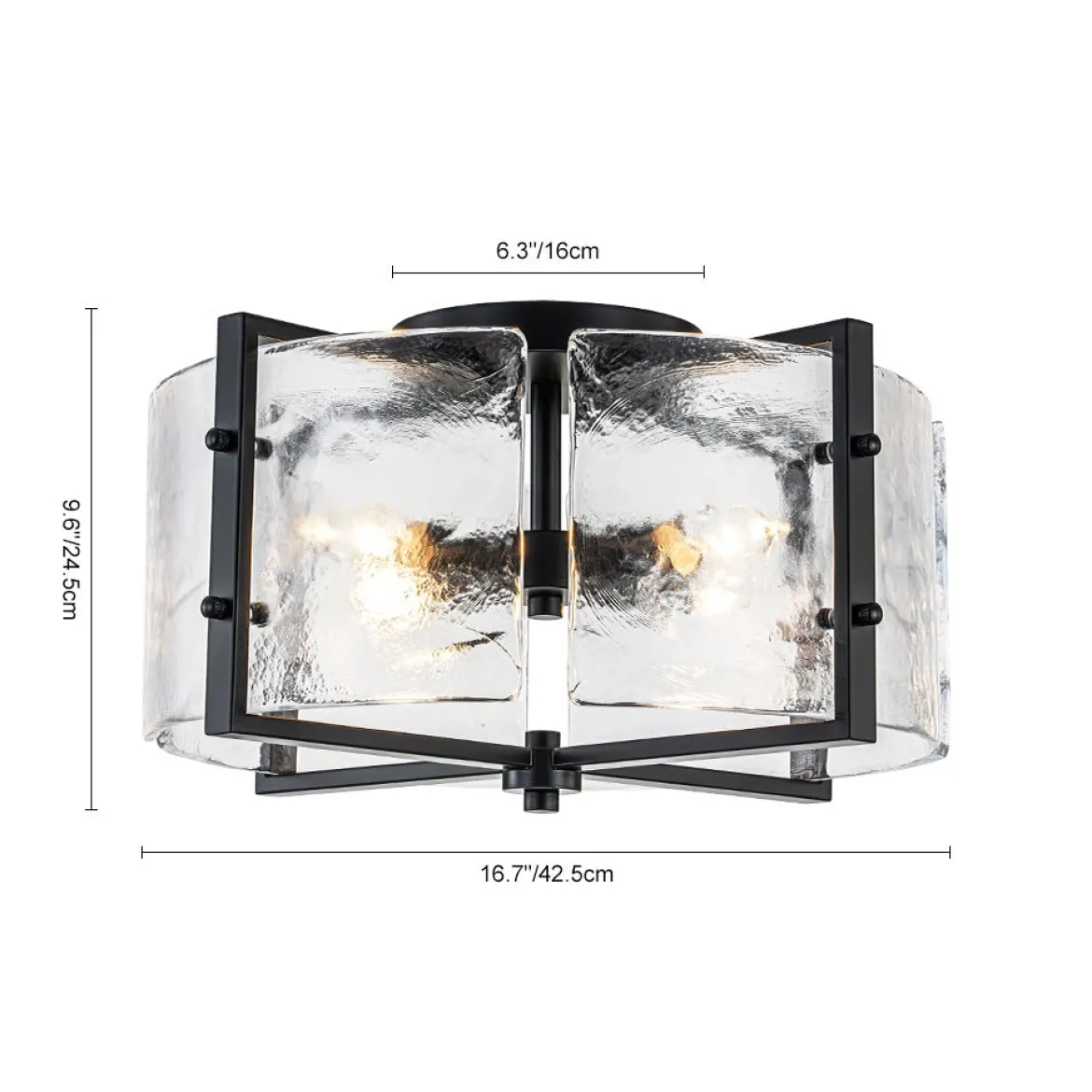 4-Light Contemporary Clear Textured Glass Drum Flush Mount