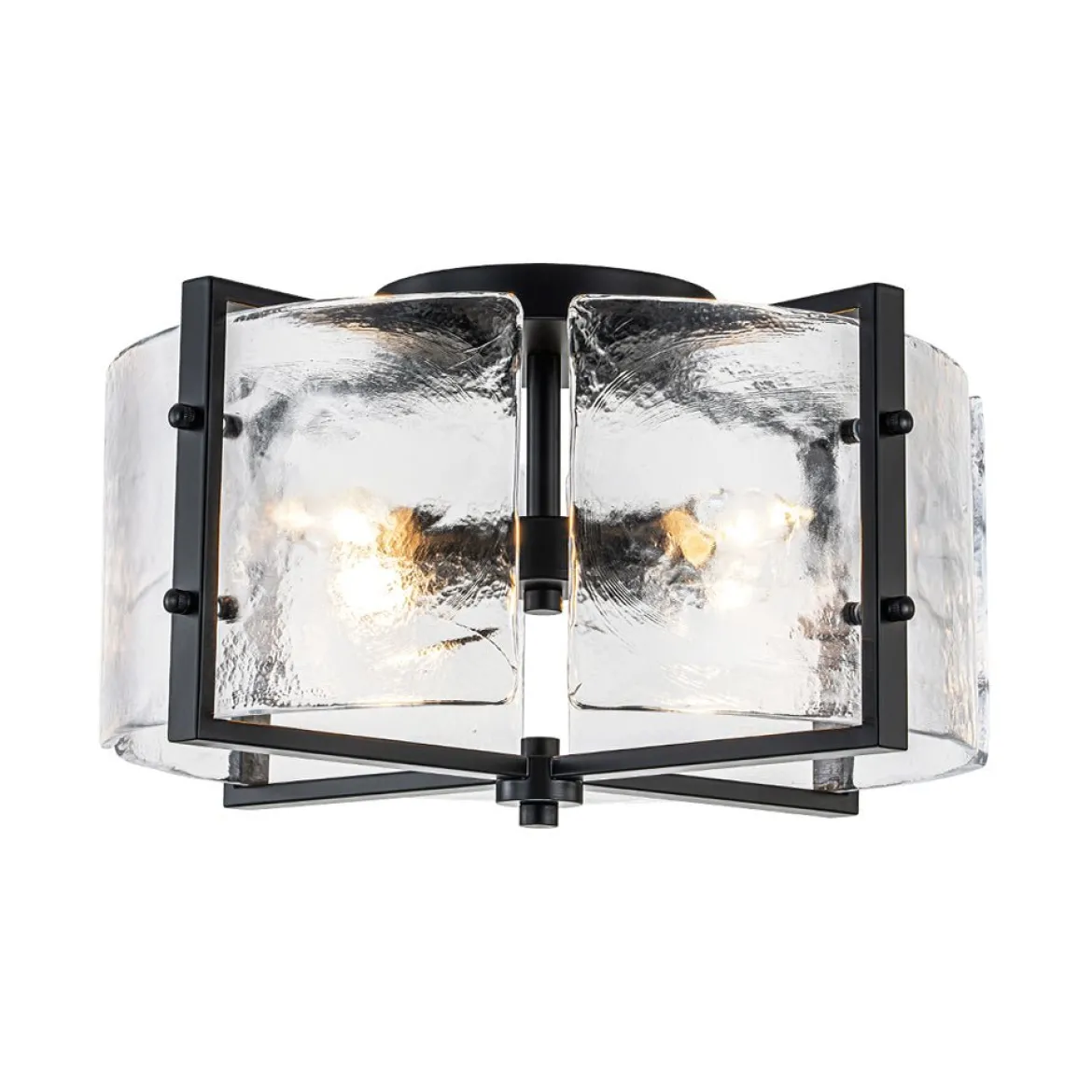 4-Light Contemporary Clear Textured Glass Drum Flush Mount