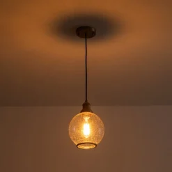 1-Light Corded Seeded Glass Globe Kitchen Pendant Light