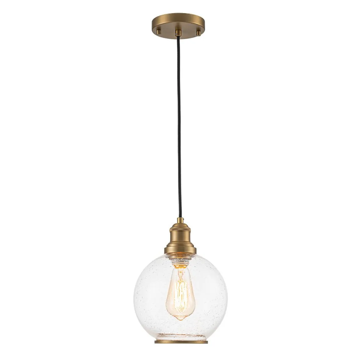 1-Light Corded Seeded Glass Globe Kitchen Pendant Light