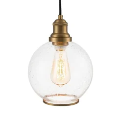 1-Light Corded Seeded Glass Globe Kitchen Pendant Light