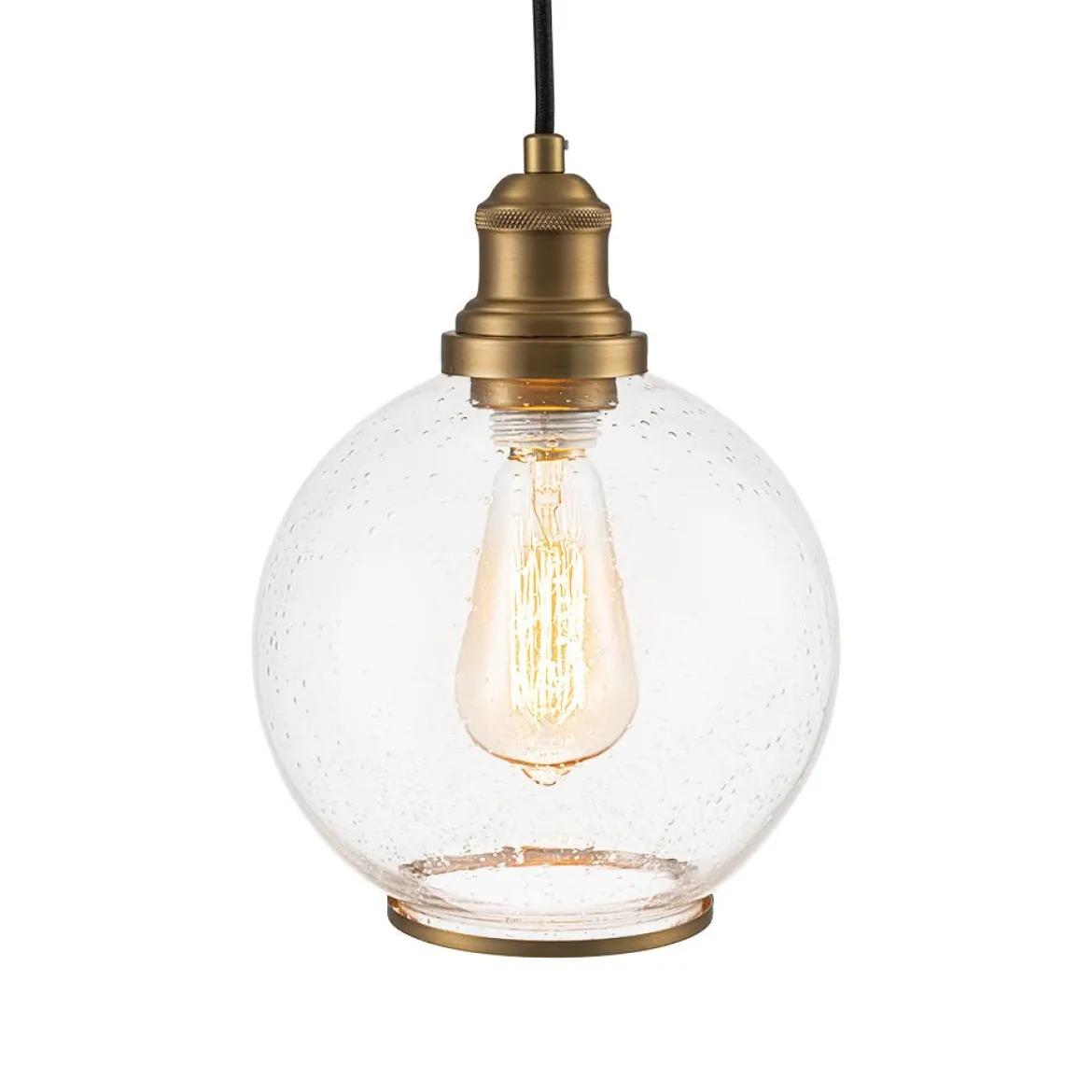 1-Light Corded Seeded Glass Globe Kitchen Pendant Light