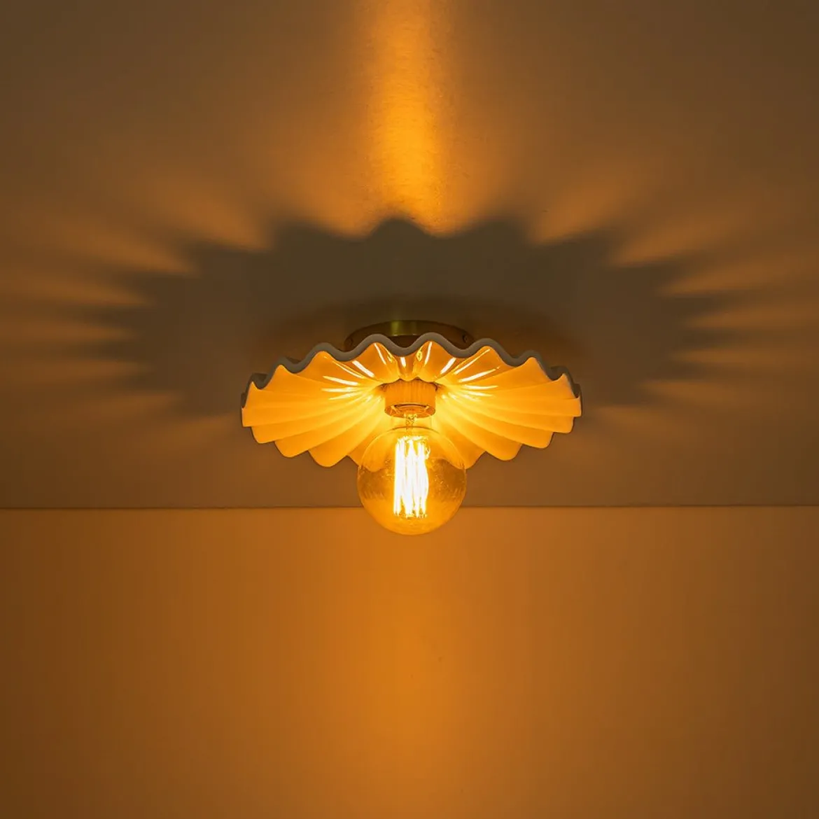 1-Light Creamy Ceramic Shade Semi Flush Mount