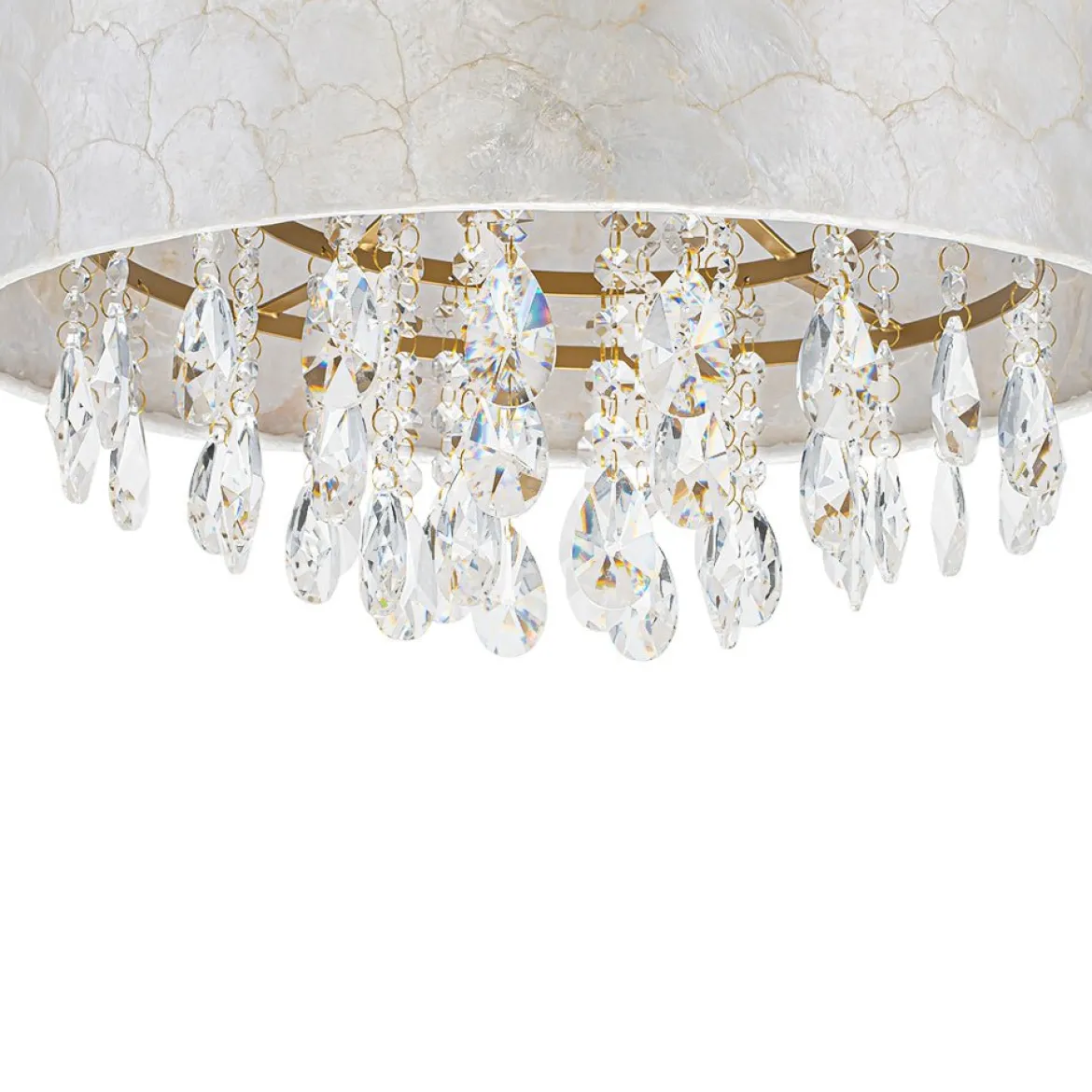 4-Light Crystal Accented Capiz Shell Drum Lantern Pendant