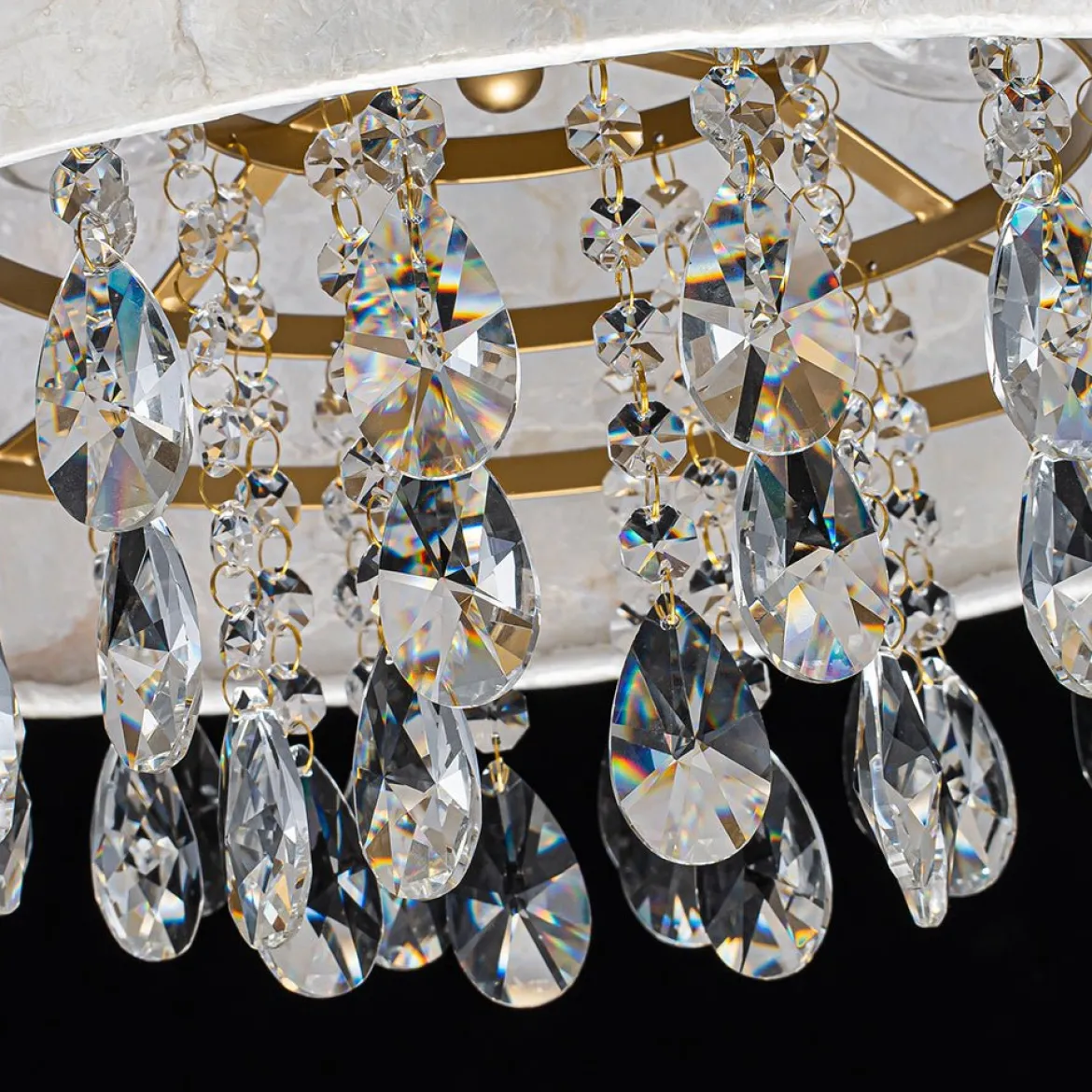 4-Light Crystal Accented Capiz Shell Drum Lantern Pendant