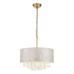 4-Light Crystal Accented Capiz Shell Drum Lantern Pendant