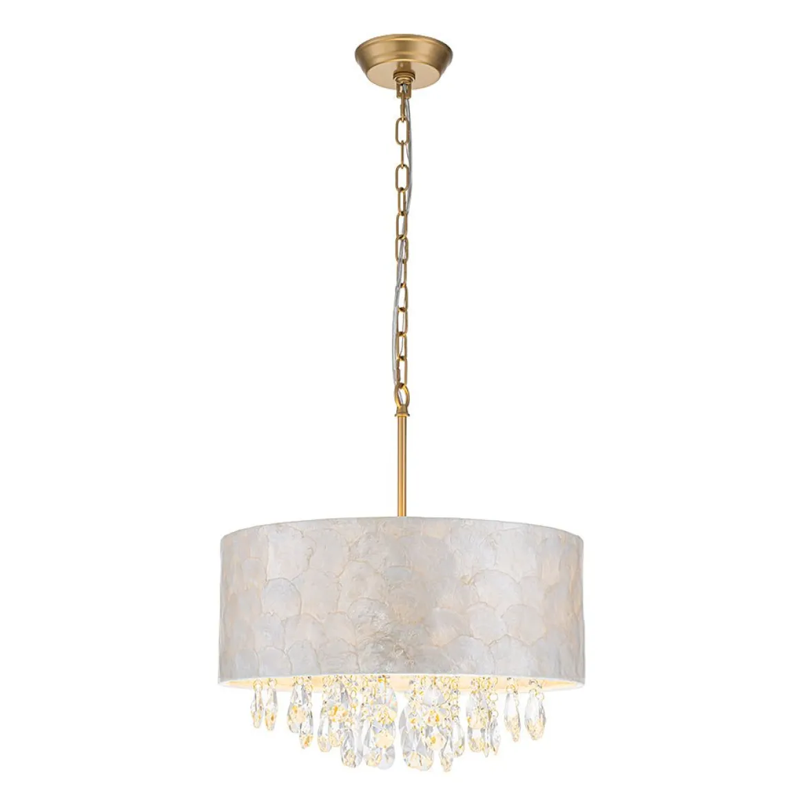 4-Light Crystal Accented Capiz Shell Drum Lantern Pendant