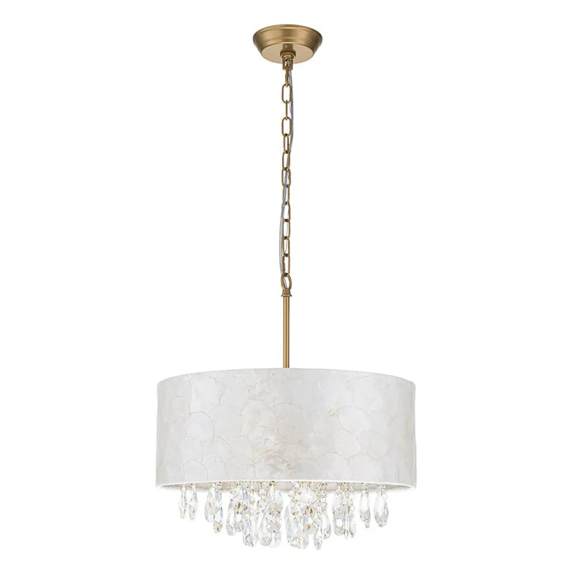 4-Light Crystal Accented Capiz Shell Drum Lantern Pendant