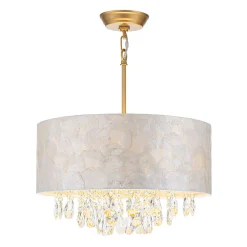 4-Light Crystal Accented Capiz Shell Drum Lantern Pendant