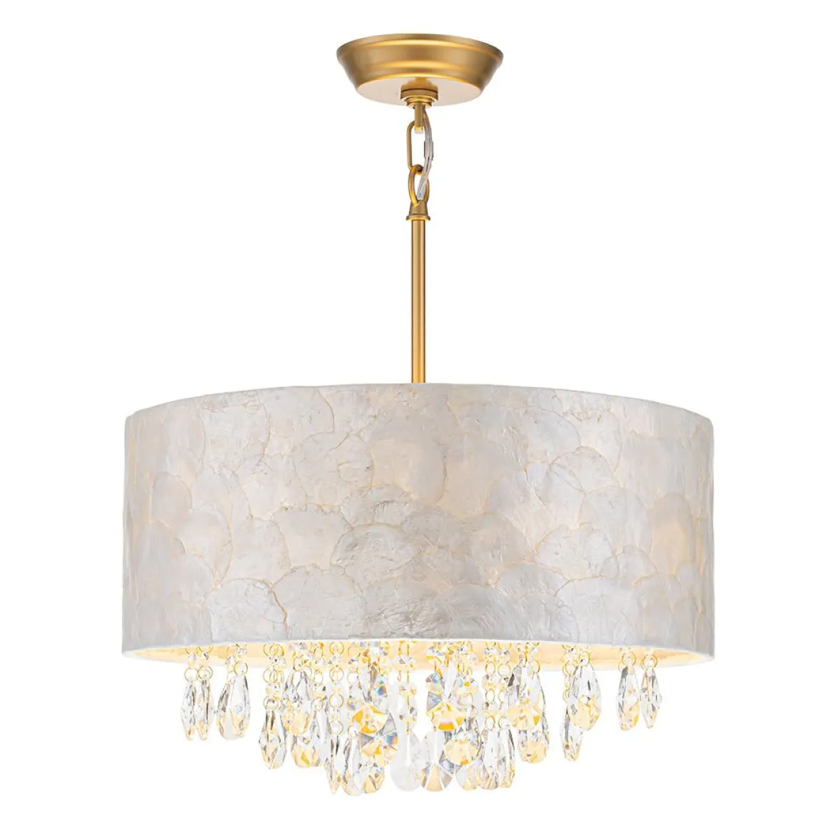 4-Light Crystal Accented Capiz Shell Drum Lantern Pendant