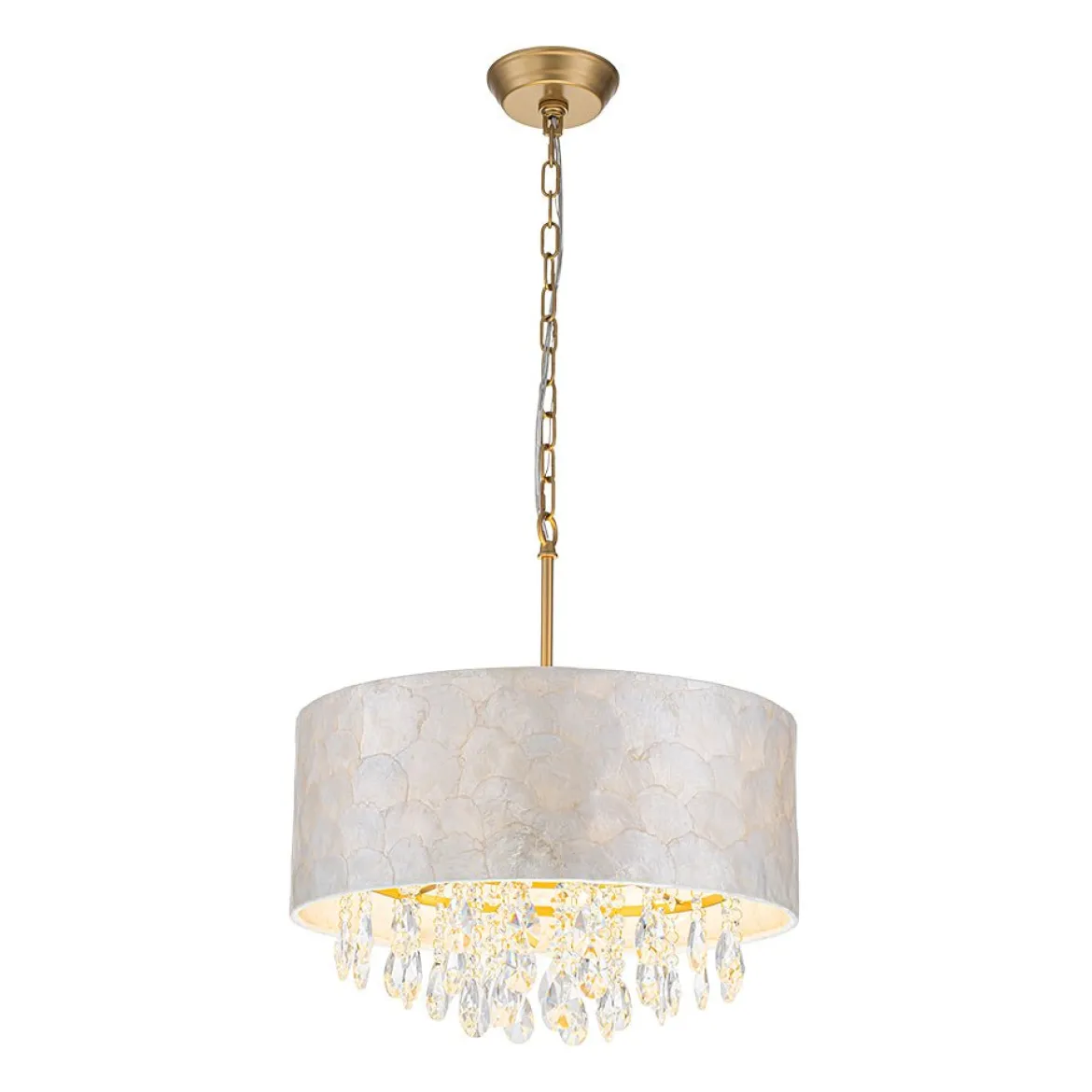 4-Light Crystal Accented Capiz Shell Drum Lantern Pendant