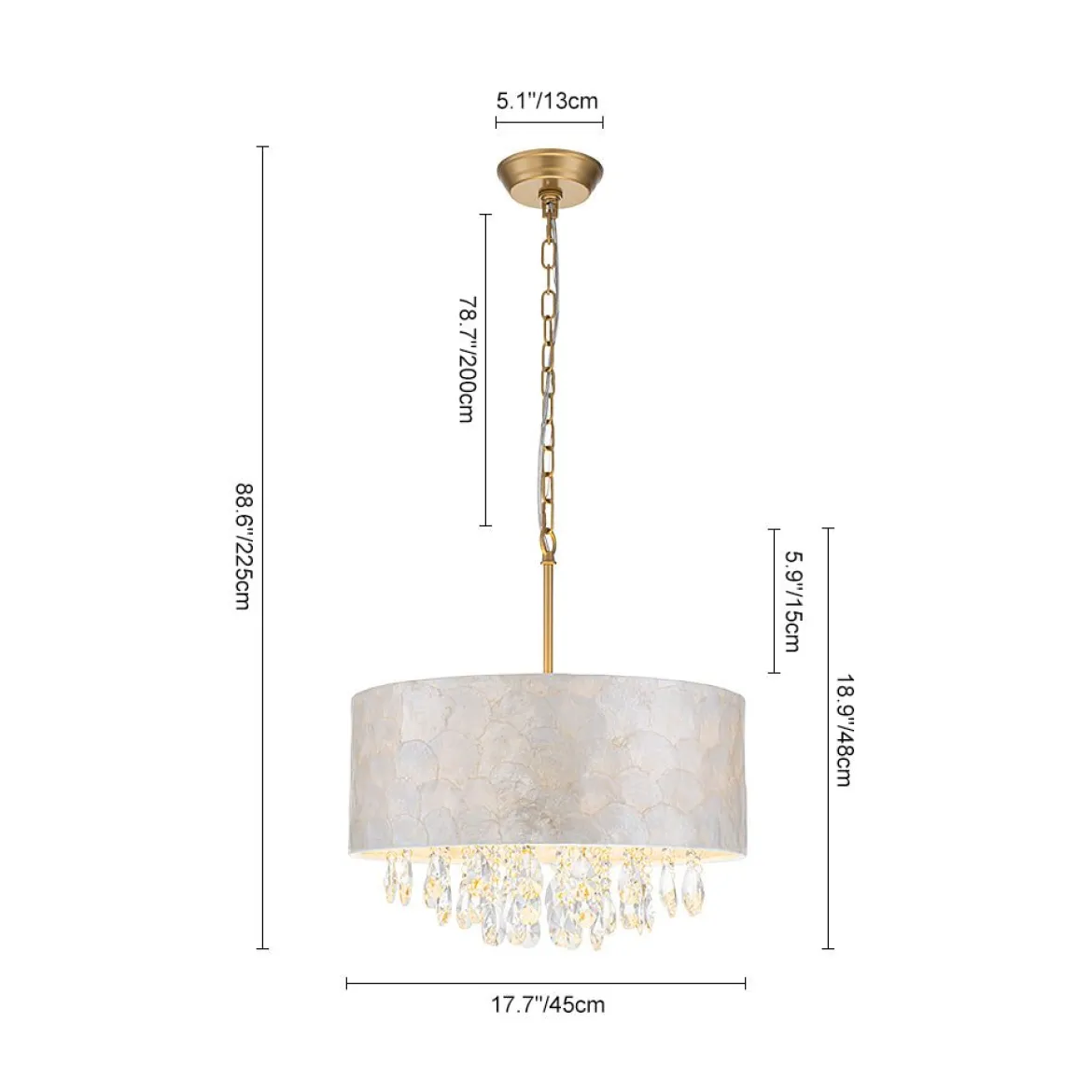 4-Light Crystal Accented Capiz Shell Drum Lantern Pendant