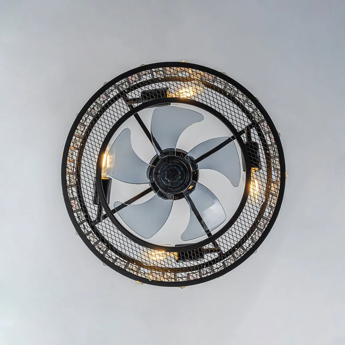 4-Light Crystal Accented Drum Cage Ceiling Fan Light
