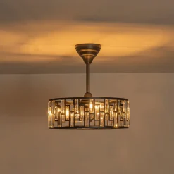 4-Light Crystal Accented Drum Cage Ceiling Fan Light