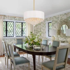 4-Light Crystal Accented White Fabric Drum Cage Chandelier