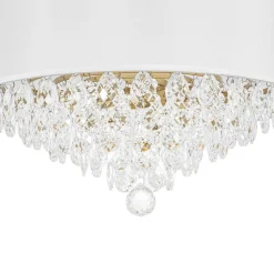 4-Light Crystal Accented White Fabric Drum Cage Chandelier