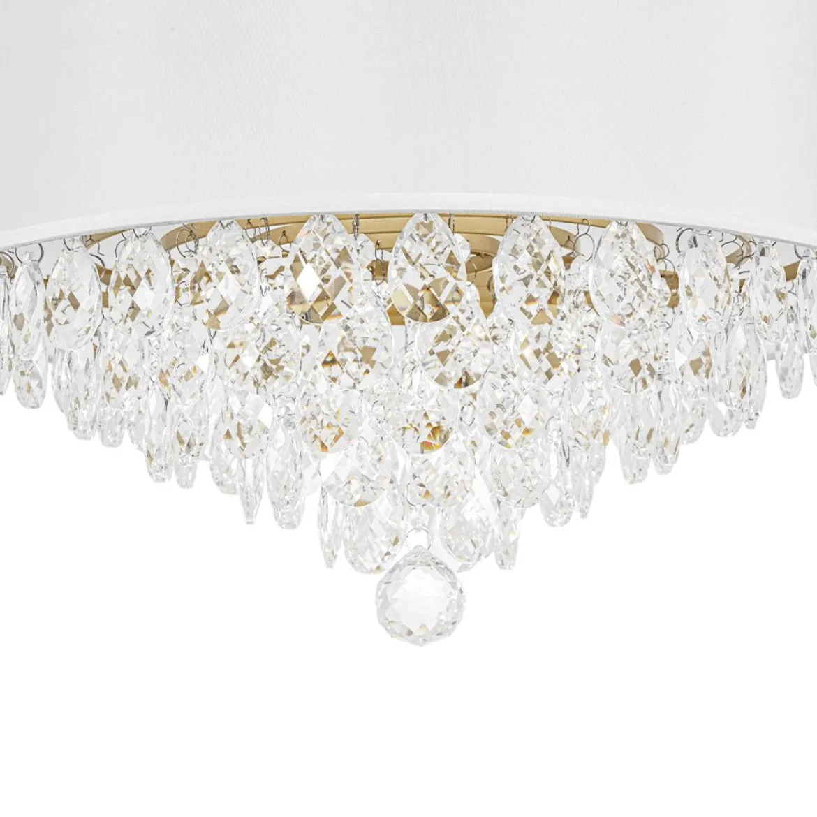 4-Light Crystal Accented White Fabric Drum Cage Chandelier