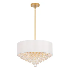 4-Light Crystal Accented White Fabric Drum Cage Chandelier