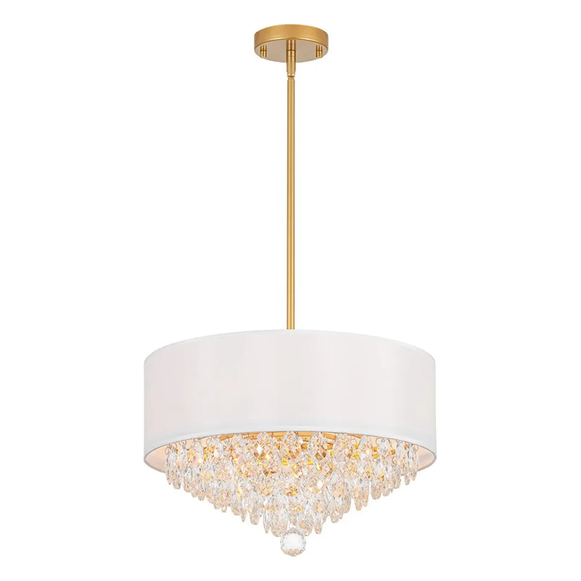 4-Light Crystal Accented White Fabric Drum Cage Chandelier