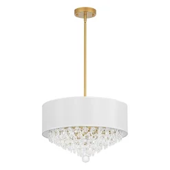 4-Light Crystal Accented White Fabric Drum Cage Chandelier