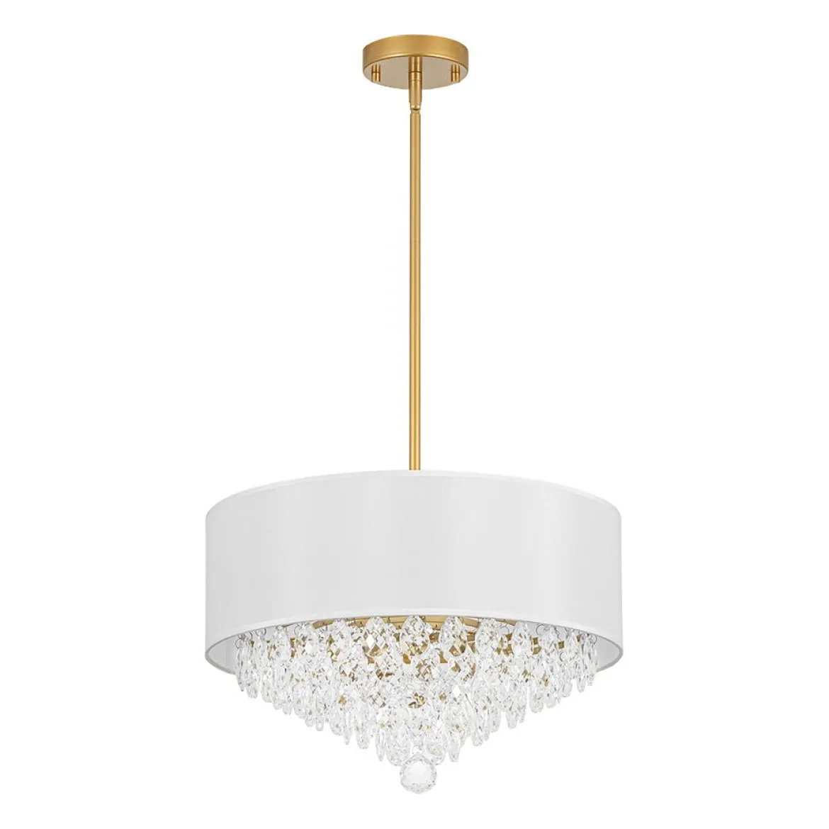 4-Light Crystal Accented White Fabric Drum Cage Chandelier
