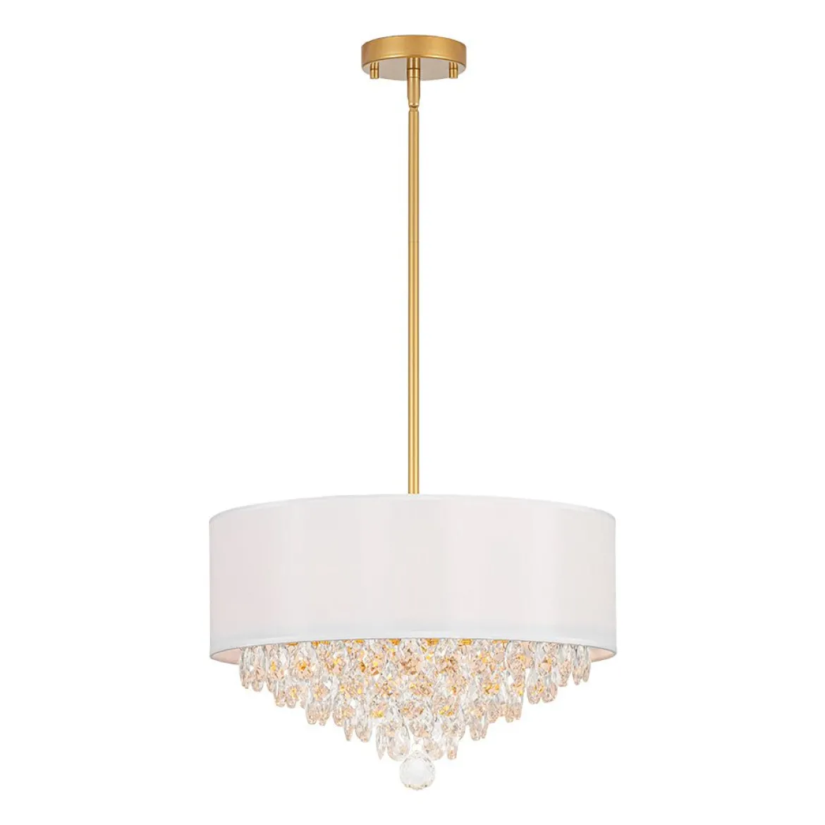 4-Light Crystal Accented White Fabric Drum Cage Chandelier