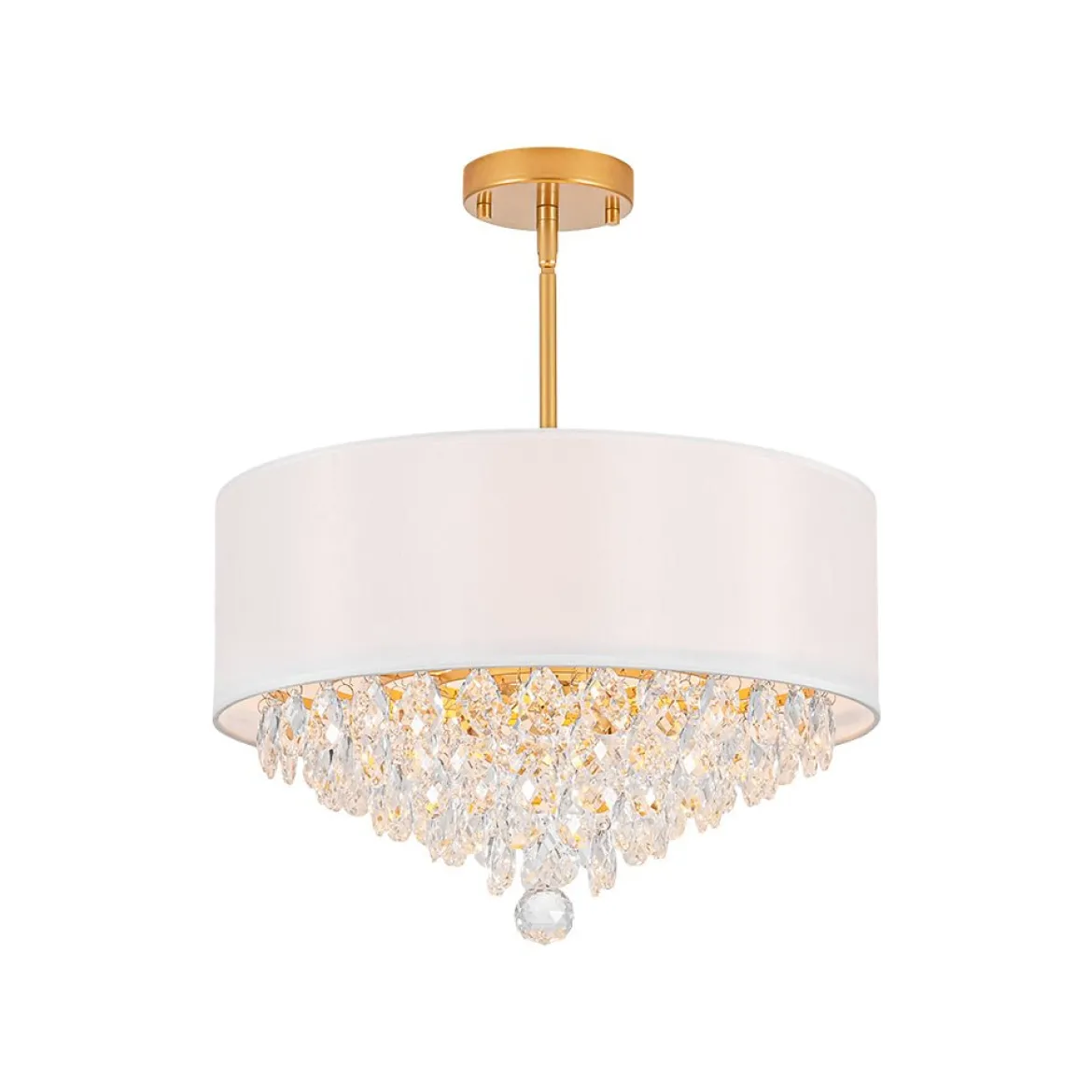 4-Light Crystal Accented White Fabric Drum Cage Chandelier