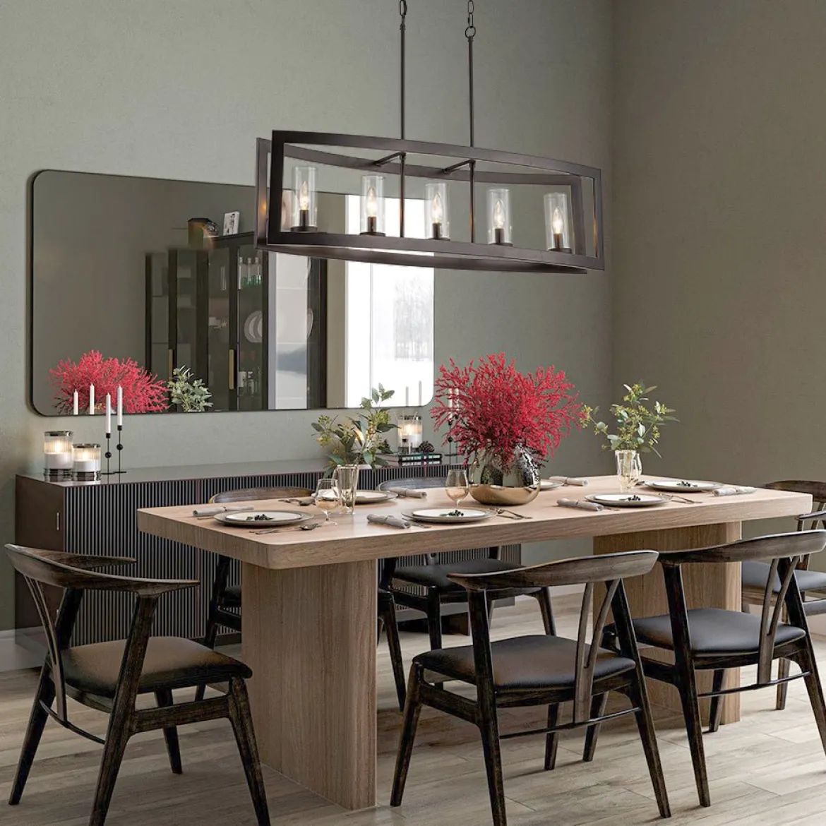 5-Light Curved Rectangle Frame Island Chandelier