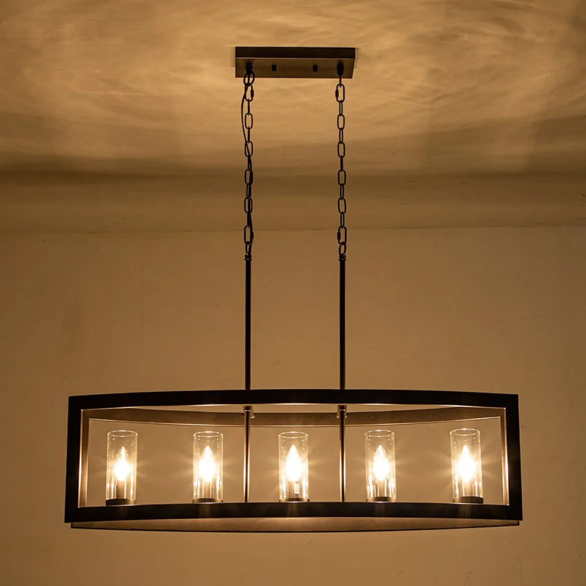 5-Light Curved Rectangle Frame Island Chandelier