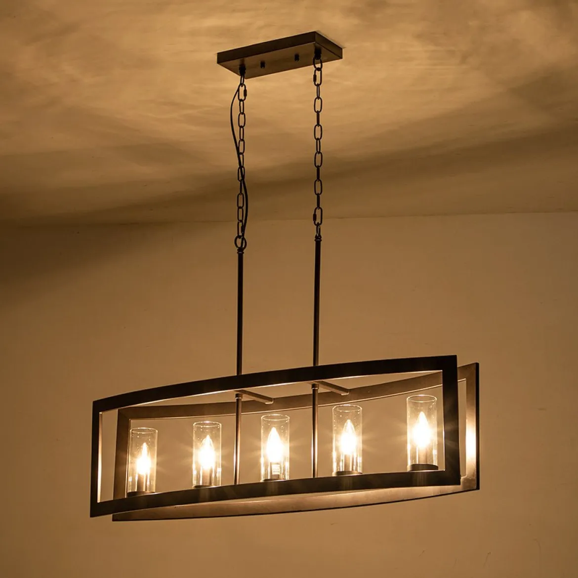 5-Light Curved Rectangle Frame Island Chandelier