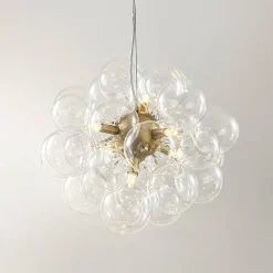 6-Light Dimmable Brass Cluster Clear Glass Bubble Sphere Chandelier