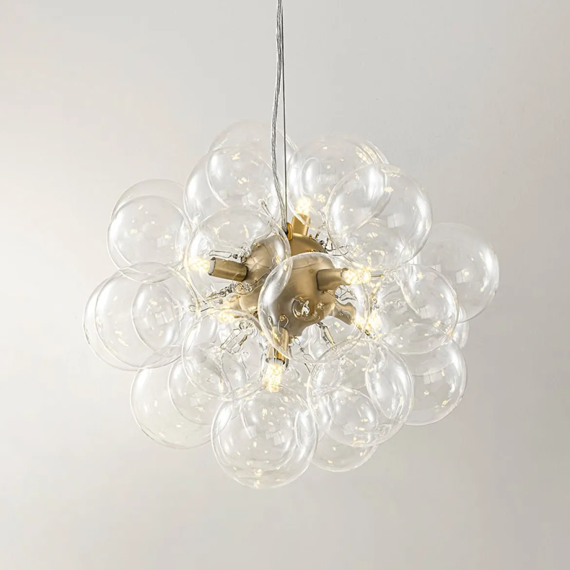 6-Light Dimmable Brass Cluster Clear Glass Bubble Sphere Chandelier