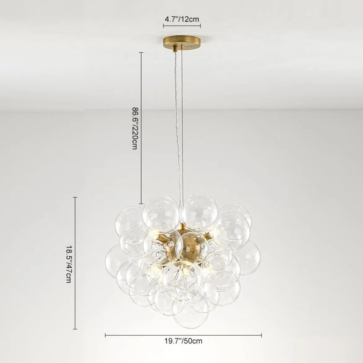 6-Light Dimmable Brass Cluster Clear Glass Bubble Sphere Chandelier