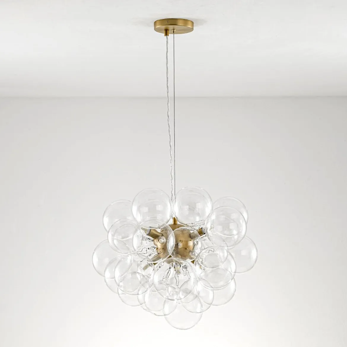 6-Light Dimmable Brass Cluster Clear Glass Bubble Sphere Chandelier