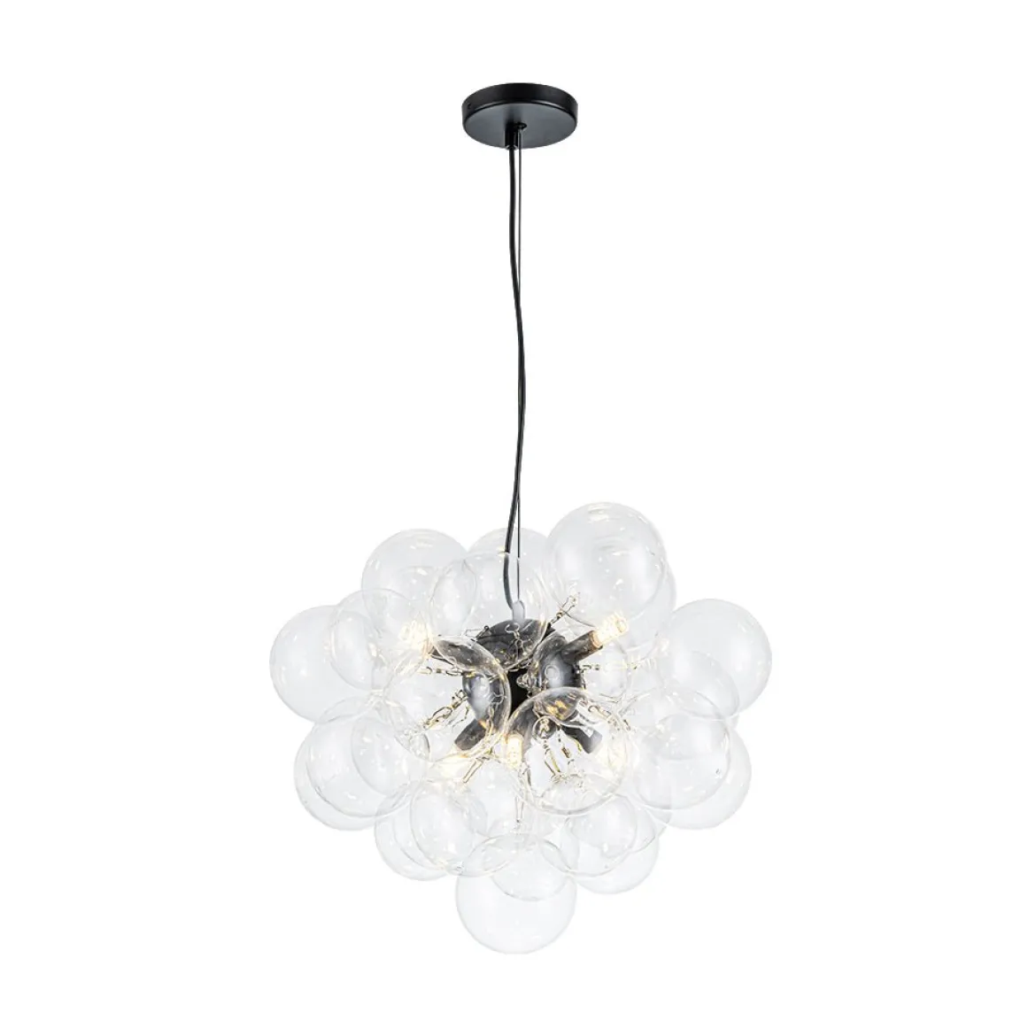 6-Light Dimmable Brass Cluster Clear Glass Bubble Sphere Chandelier