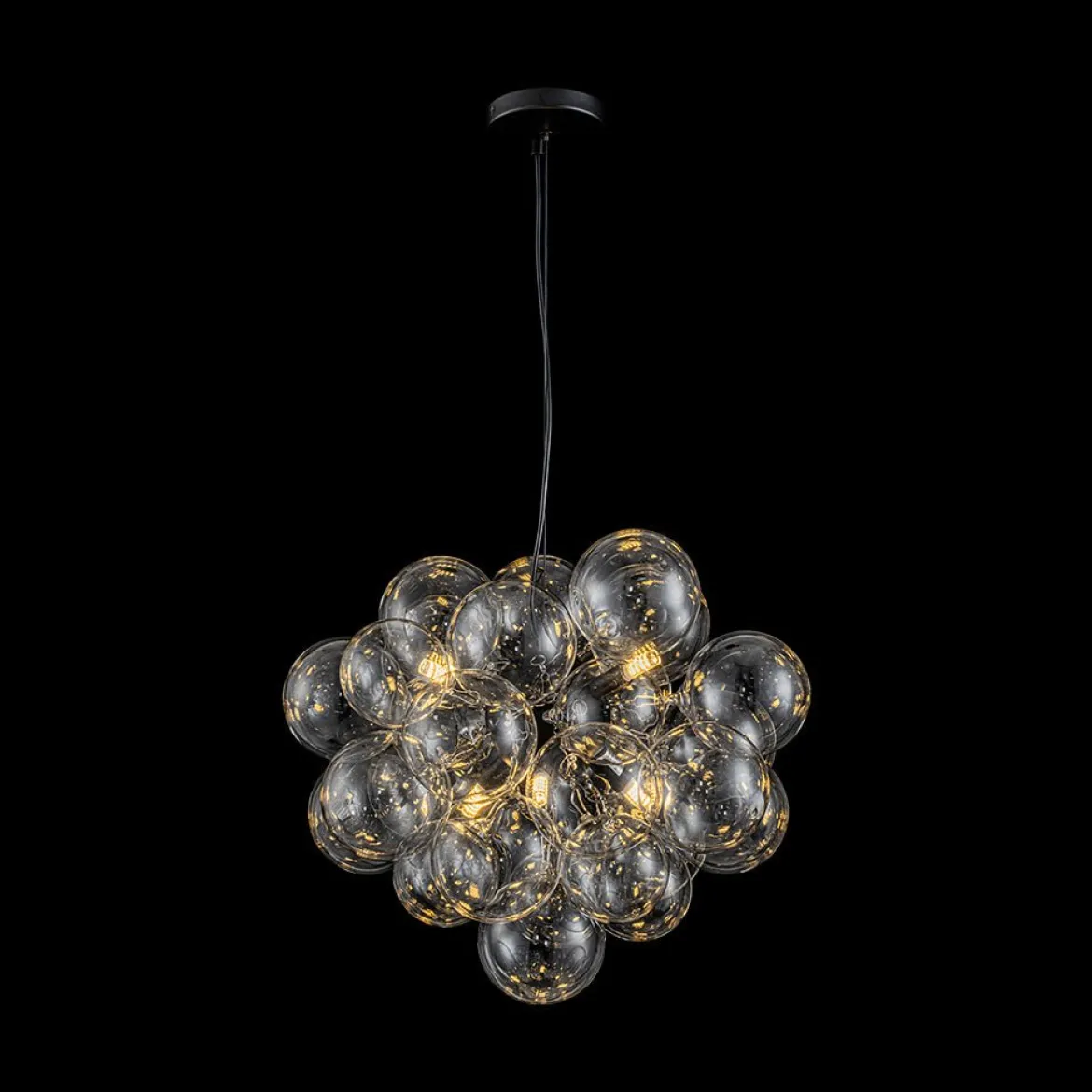 6-Light Dimmable Brass Cluster Clear Glass Bubble Sphere Chandelier
