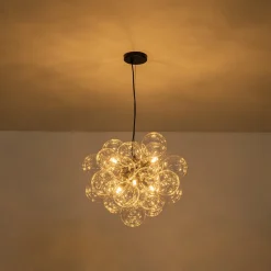 6-Light Dimmable Brass Cluster Clear Glass Bubble Sphere Chandelier