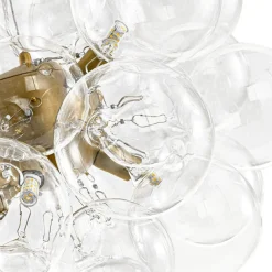 6-Light Dimmable Brass Cluster Clear Glass Bubble Sphere Chandelier
