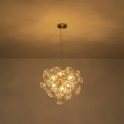 6-Light Dimmable Brass Cluster Clear Glass Bubble Sphere Chandelier